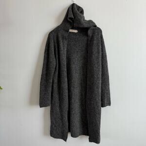 Paisley Road | Women’s Long Charcoal Grey Alpaca Blend Hooded Cardigan Sweater M
